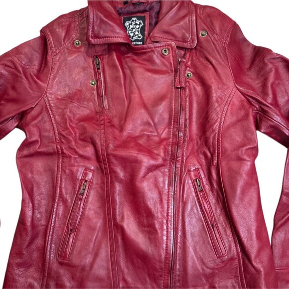 Decrum Ramsey Lambskin Leather Motorcycle Jacket Maroon Large NWT MSRP $239 - Picture 8 of 10